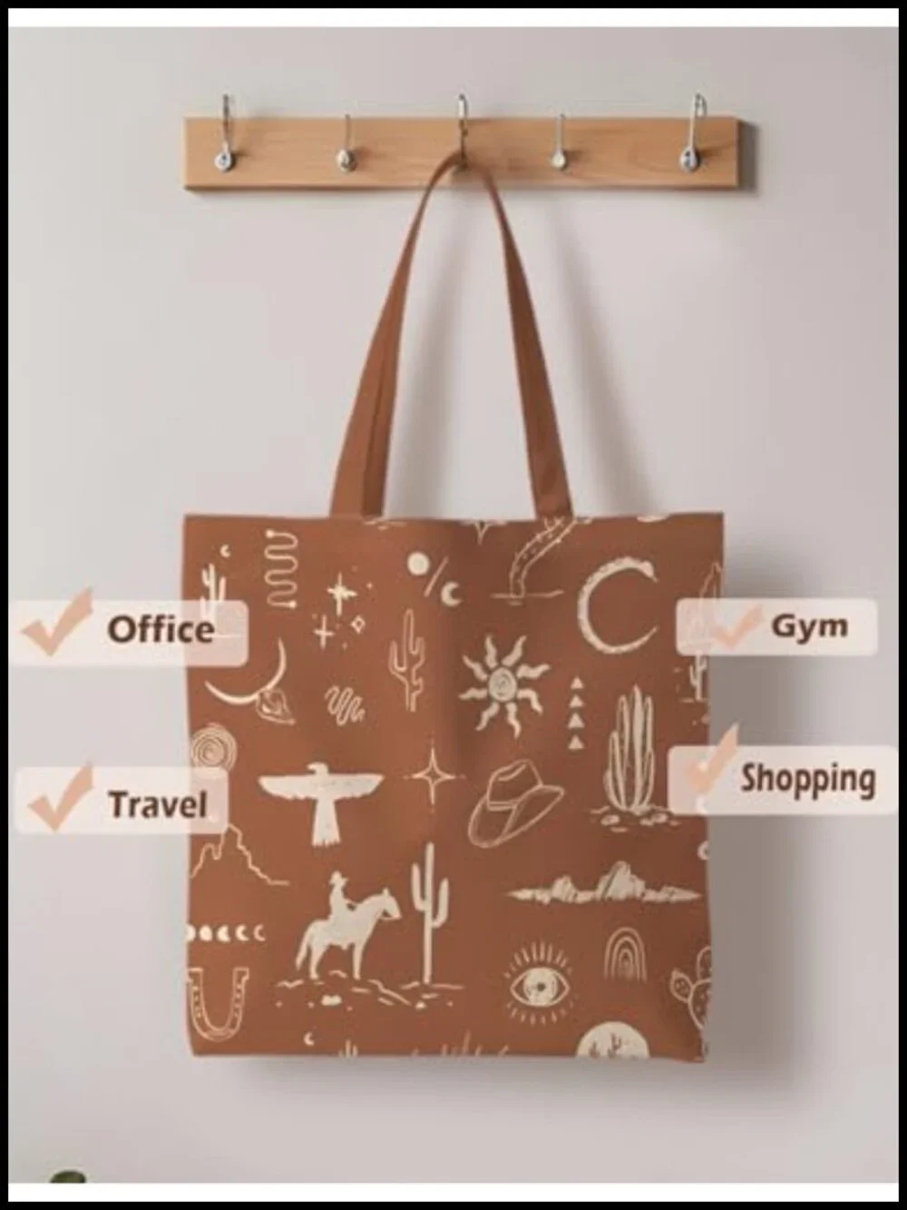 Canvas Tote Bag with Cowgirl Print, Reusable Grocery Bag, Western Gift